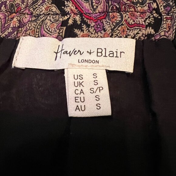 Haver & Blair London Paisley Print Lined Midi Skirt S Black & Purple Polyester - Picture 2 of 7